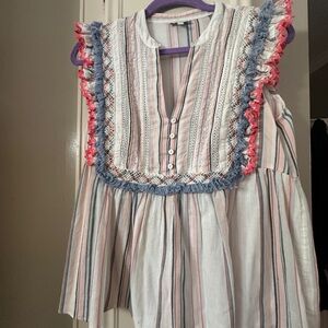 Ella Moss - Striped Top with Fringe Trim Details